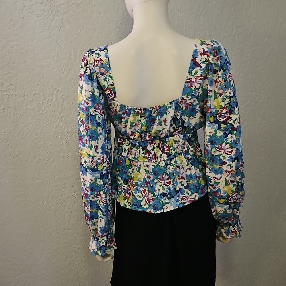 SO Floral Print Square Neck Corset Style Long Sleeve Peasant Top - Picture 7 of 10